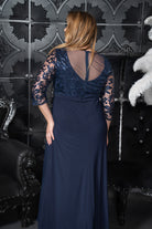 Sequin Lace Bodice Evening Gown Navy blue 
