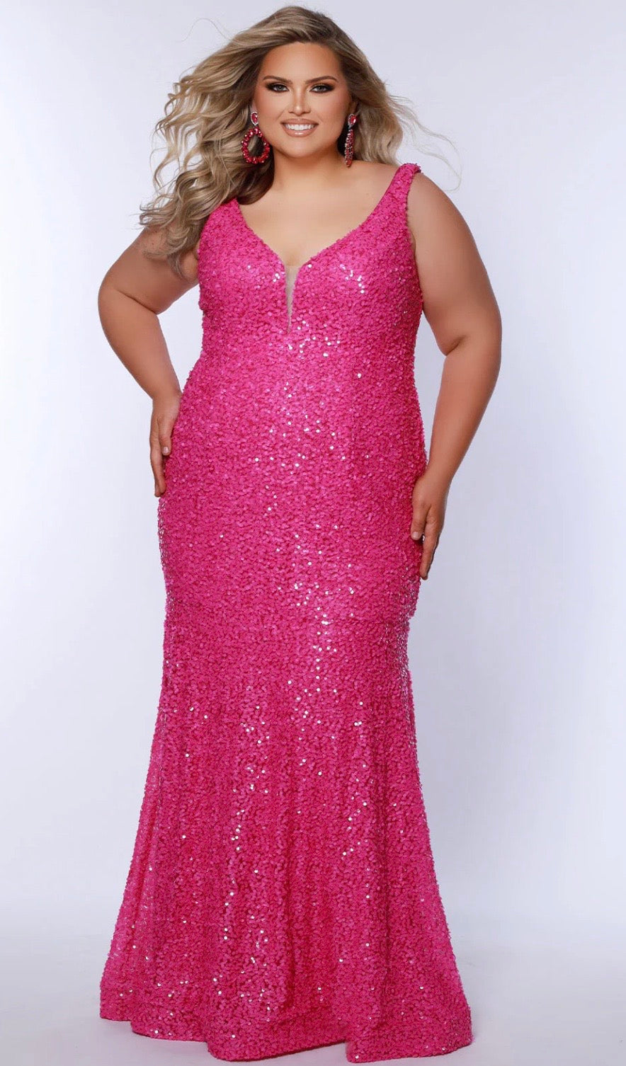 Sequin V-Neck Mermaid Gown Fuchsia
