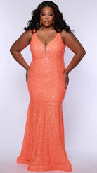 Sequin V-Neck Mermaid Gown Orange 