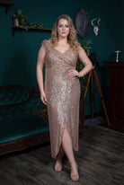 Sequin Wrap Midi Sheath rose gold