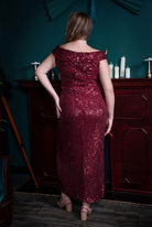 Sequin Wrap Midi Sheath Burgundy