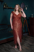 Sequin Wrap Midi Sheath rust