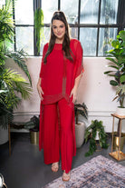 Shimmer-Trim Chiffon Drape Set Red