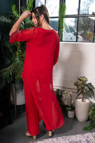 Shimmer-Trim Chiffon Drape Set Red