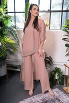 Shimmer-Trim Chiffon Drape Set Blush