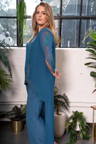 Shimmer-Trim Chiffon Drape Set Petrol blue