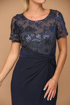 Short Sleeve MOB Sequined Lace and Jersey Gown navy