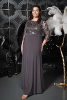 Sequin Lace Bodice Evening Gown Charcoal