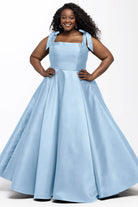 Square-Neck Bow-Strap Ballgown Light blue 