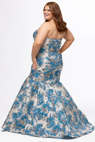 Strapless Brocade Mermaid Gown Light blue