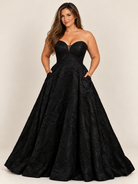 Strapless Jacquard A-Line Formal Gown black