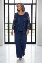 Three-Piece Georgette Pantsuit Set Navy blue