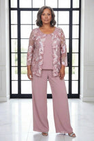 Three-Piece Georgette Pantsuit Set Meuve