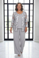 Three-Piece Georgette Pantsuit Set Light gray