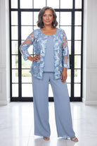 Three-Piece Georgette Pantsuit Set Dusty blue