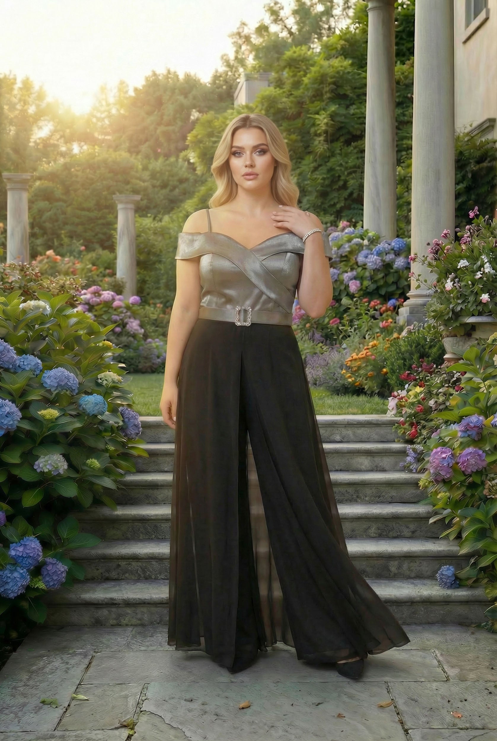 EVENING JUMPSUIT WITH CHIFFON SKIRT