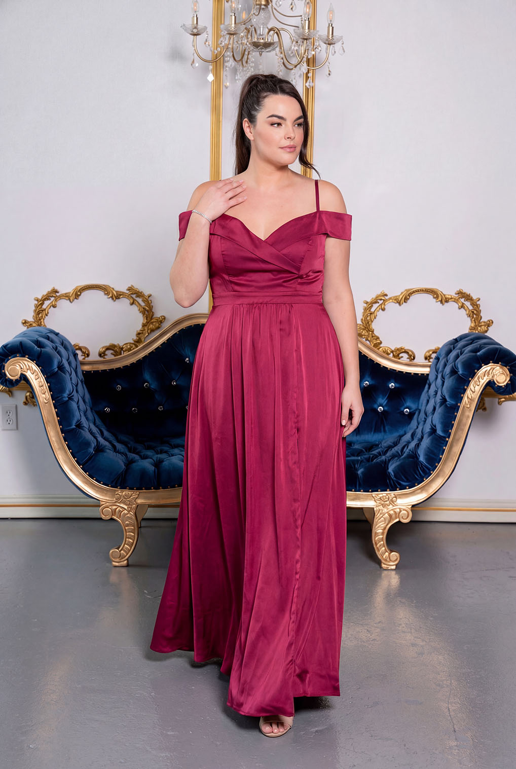 Silky Satin Off Shoulder Evening Dress with Pockets Mauve video