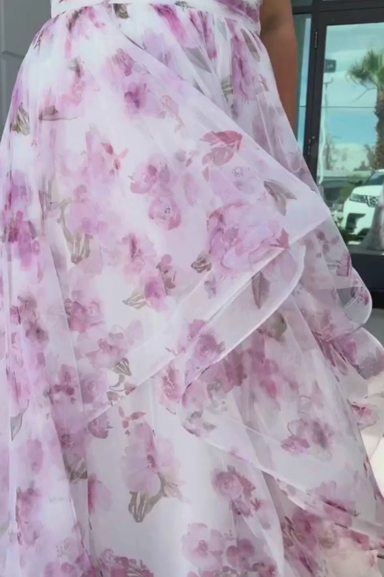 Ruched Floral Tiered Gown floral