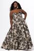 Floral Brocade Corset Gown Black & Gold Brocade A-line Gown back view